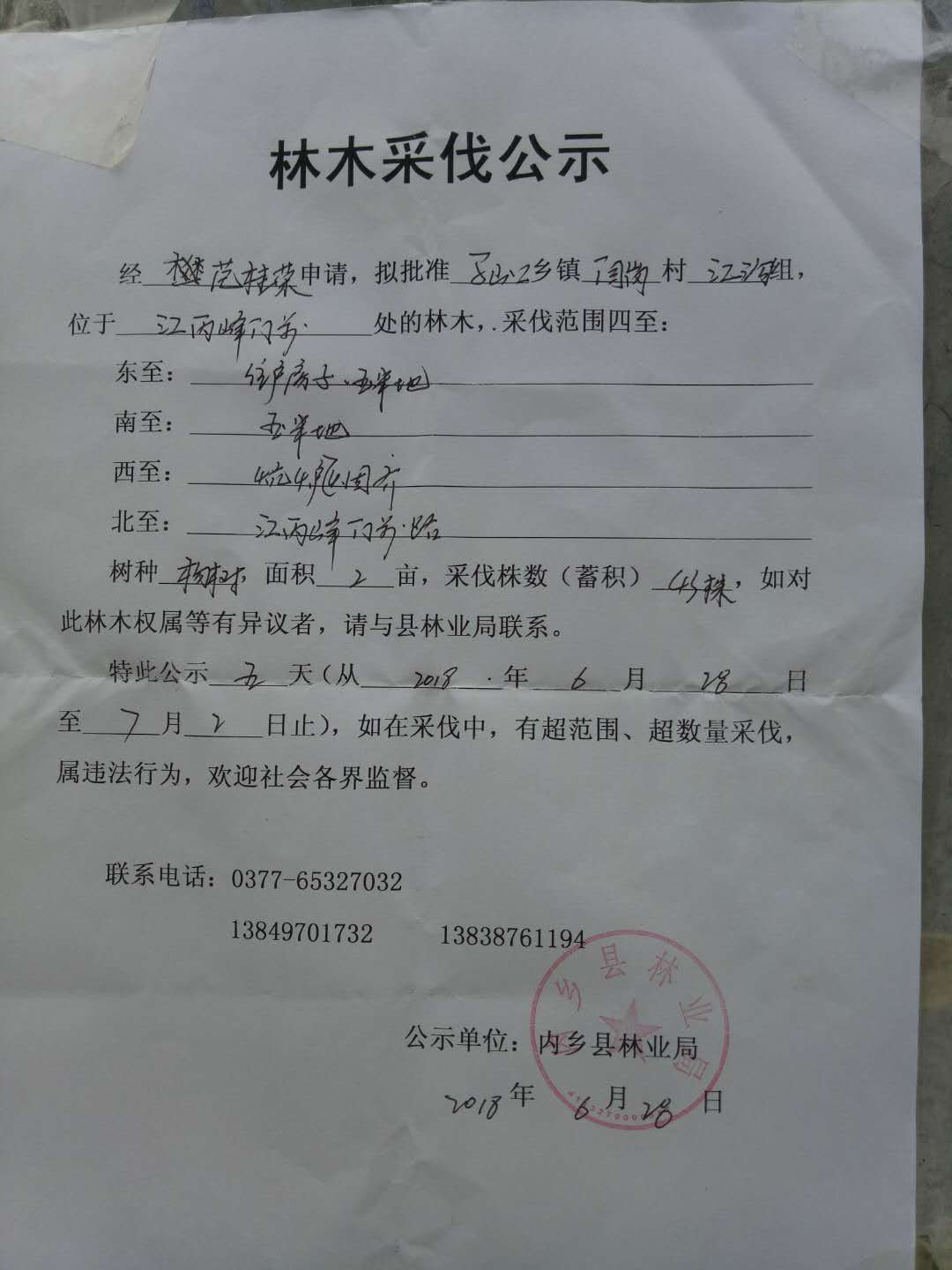 范桂荣采伐公示